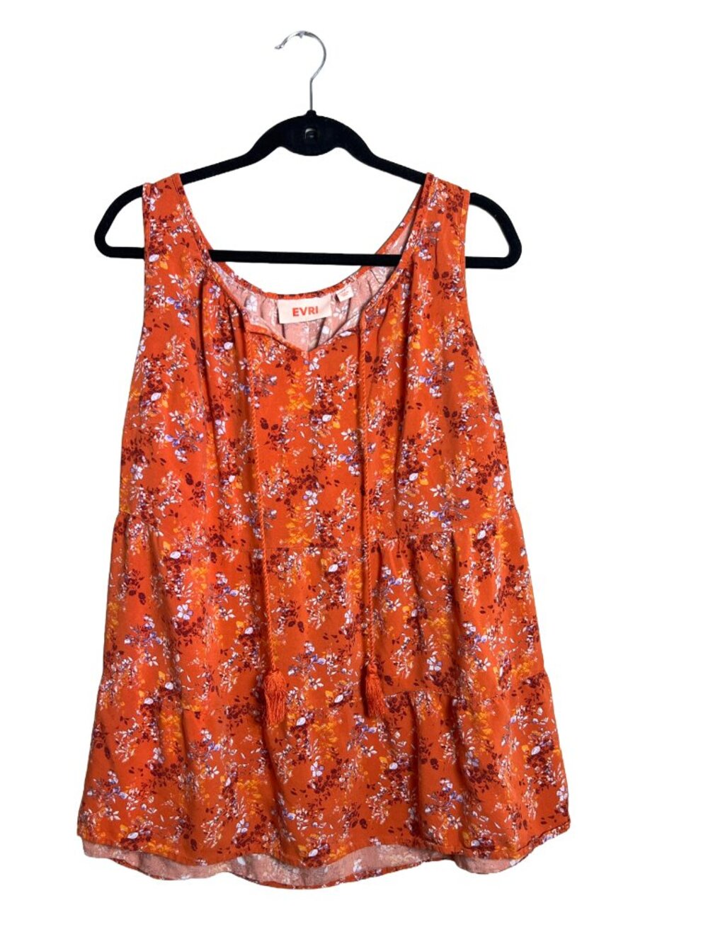EVRI Floral Tassel Tiered Tank Top Orange Boho‎ Plus Size 2X